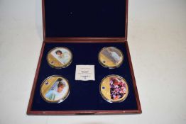 CASED SET OF FOUR PORTRAITS OF PRINCESS DIANA, GOLD PLATED COLLECTORS PLAQUES