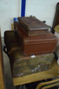 MIXED LOT VINTAGE WOODEN BOUND SUITCASE PLUS TWO FURTHER SMALLER CASES (3)