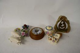 MIXED LOT BESWICK MODEL PIGS, VARIOUS PORCELAIN MODEL FLOWERS, POOLE PRESERVE POT ETC