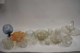 QUANTITY OF PRESSED GLASS WARES TO INCLUDE CARVERS AND BOWLS