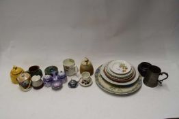 MIXED LOT VARIOUS DECORATED PLATES, PRESERVE POTS ETC