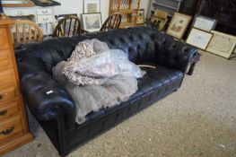MODERN BLACK LEATHER CHESTERFIELD STYLE SOFA, 210CM WIDE