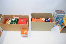 MIXED LOT BATTERY OPERATED PISTON TRACTOR, MARY POPPINS WHIRLING TOY, MARX FARM TRUCK, AND A