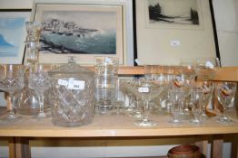 VARIOUS 20TH CENTURY DRINKING GLASSES, DECANTERS ETC