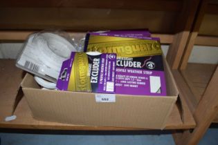 BOX OF VARIOUS ITEMS TO INCLUDE DRAUGHT EXCLUDERS, SEALANTS ETC
