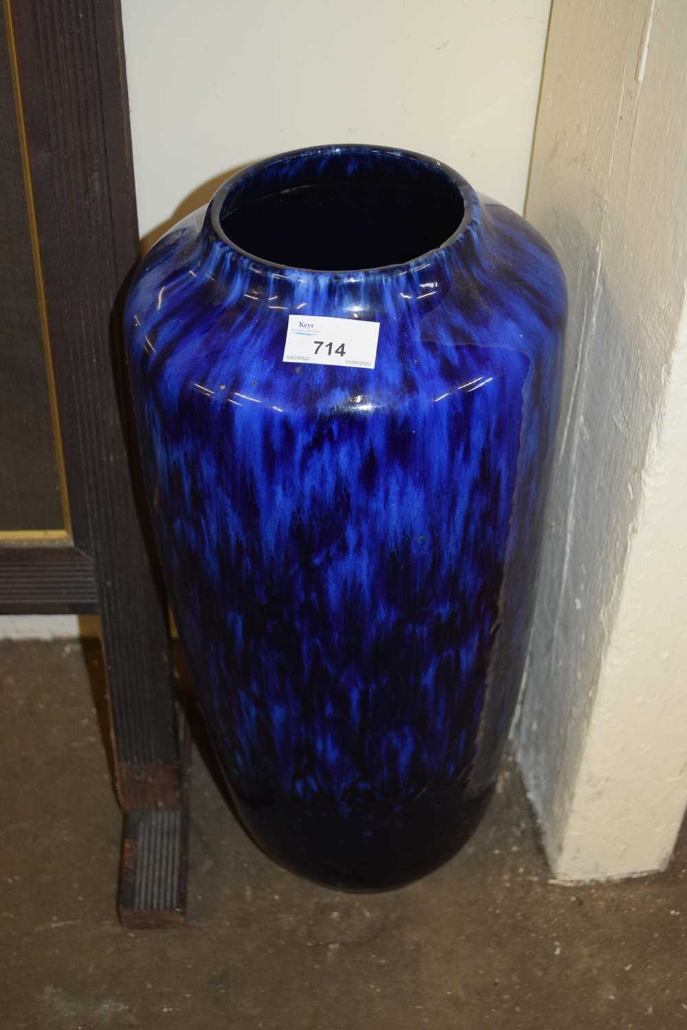 LARGE WEST GERMAN POTTERY VASE WITH BLUE MOTTLED GLAZE