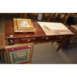 REPRODUCTION MAHOGANY THREE DRAWER SIDE TABLE, 147CM WIDE