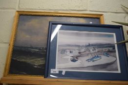 MID-CENTURY SCHOOL STUDY OF SHIPS ON ROUGH SEAS, INDISTINCTLY SIGNED, DATED 1945, TOGETHER WITH