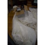 THREE VARIOUS WEDDING DRESSES, SIZE 12, 14 AND 16, TOGETHER WITH TWO FURTHER PAIRS OF SHOES