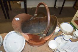 COPPER COAL BUCKET AND FIRE TONGS