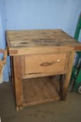 VINTAGE PINE SINGLE DRAWER BUTCHER'S BLOCK TYPE TABLE, 75CM WIDE