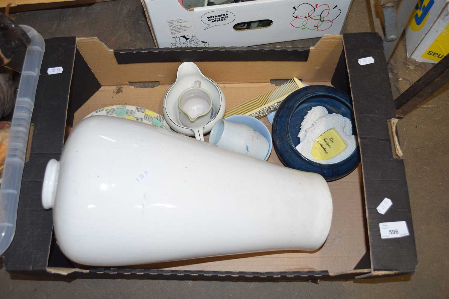 BOX OF MIXED ITEMS TO INCLUDE A LARGE CREAM GLAZED VASE