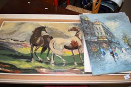 CONTEMPORARY SCHOOL, STUDY OF TWO HORSES PLUS K NEIL, STUDY OF A STREET SCENE AND A FURTHER