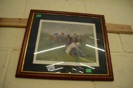 COLOURED PRINT, HORSE RACING SCENE