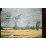 CONTEMPORARY SCHOOL, OIL ON CANVAS STUDY OF FIGURES IN A FIELD, UNFRAMED