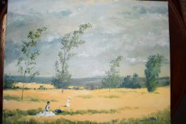 CONTEMPORARY SCHOOL, OIL ON CANVAS STUDY OF FIGURES IN A FIELD, UNFRAMED