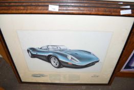 THREE COLOURED PRINTS, VINTAGE JAGUAR CARS