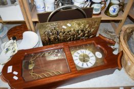 MODERN WALL CLOCK AND A BRASS MAGAZINE RACK (2)