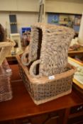 WICKER BASKET WITH SUB-DIVIDED INTERIOR AND A FURTHER SMALLER BASKET (2)