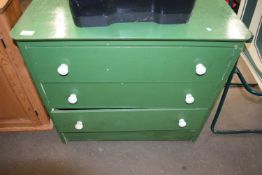 GREEN PAINTED THREE DRAWER CHEST, 75CM WIDE