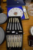 CASED FISH CUTLERY AND A BOXED COALPORT CAKE PLATE