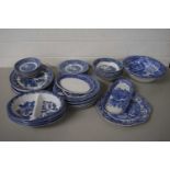 MIXED BLUE AND WHITE BARRETTS DINNER WARE PLUS TWO SPODE ITALIAN BOWLS