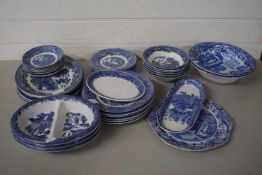 MIXED BLUE AND WHITE BARRETTS DINNER WARE PLUS TWO SPODE ITALIAN BOWLS