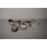 MIXED SILVER PLATED WARES TO INCLUDE BASTING SPOON, CRUET ITEMS ETC