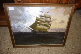 HOLOGRAPHIC PICTURE OF A TALL SHIP ON ROUGH SEAS