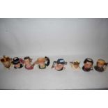 EIGHT SMALL ROYAL DOULTON CHARACTER JUGS TO INCLUDE EARL MOUNTBATTEN OF BURMA, HUCKLEBERRY FINN, W G