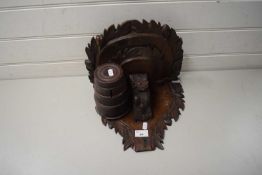 CONTINENTAL CARVED WOODEN WALL BRACKET TOGETHER WITH A SET OF WOODEN STACKING STORAGE BOXES