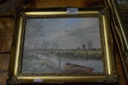 KEITH HASTINGS RIVER BURE AT COLTISHALL AND SOMERTON BOTH OIL ON CANVAS GILT FRAMED, LARGEST 49CM W