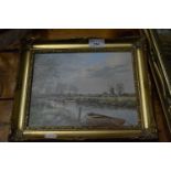 KEITH HASTINGS RIVER BURE AT COLTISHALL AND SOMERTON BOTH OIL ON CANVAS GILT FRAMED, LARGEST 49CM W