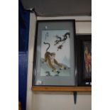20TH CENTURY CHINESE THREE DIMENSIONAL PICTURE OF A TIGER FRAMED AND GLAZED 60CM