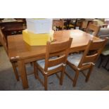 MODERN OAK EXTENDING DINING TABLE AND SIX CHAIRS, TABLE 198CM WIDE