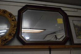 MODERN BEVELLED OCTAGANAL WALL MIRROR IN MAHOGANY EFFECT FRAME