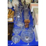 VARIOUS GLASS JUGS, VASES, BOWLS ETC