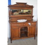 LATE 19TH CENTURY OAK MIRROR BACK SIDEBOARD WITH TWO DRAWERS AND TWO DOORS, 137CM WIDE