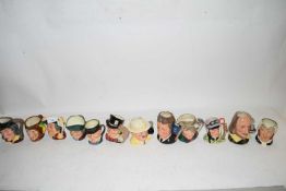 TWELVE VARIOUS SMALL ROYAL DOULTON CHARACTER JUGS TO INCLUDE MAD HATTER, SHAKESPEARE, THE POACHER