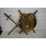 WALL PLAQUE WITH CROSSED SWORDS DECORATION PLUS ONE OTHER