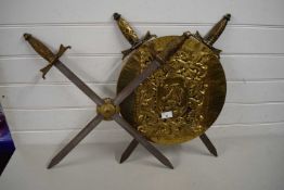 WALL PLAQUE WITH CROSSED SWORDS DECORATION PLUS ONE OTHER