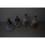 FOUR VARIOUS WADE BELLS SCOTCH WHISKY DECANTERS CELEBRATING VARIOUS ROYAL EVENTS TO INCLUDE QUEEN'