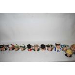 TWELVE SMALL ROYAL DOULTON CHARACTER JUGS TO INCLUDE THE POST MAN, THE GUARDSMAN, THE FAULKENER,