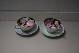 PAIR OF PARAGON ROSE DECORATED CUPS AND SAUCERS, QUEEN MARY DOUBLE STAMPED