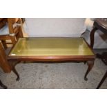 GLASS TOPPED COFFEE TABLE WITH GREEN LEATHER INSET TOP