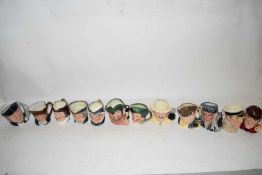 TWELVE SMALL ROYAL DOULTON CHARACTER JUGS TO INCLUDE THE SMUGGLER, THE WIZARD, THE BOWLS PLAYER, THE