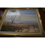 JAMES J ALLEN, 'WINTER FLOOD ON THE RIVER BURE', OIL ON BOARD, GILT FRAMED, 60CM WIDE