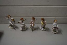 FIVE VARIOUS NAPLES/CAPO DI MONTE MODELS OF MUSICAL CHERUBS