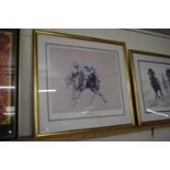 JOHN SKEAPING, THE FINISH LIMITED EDITION COLOURED PRINT SIGNED BY LESTER PIGGOTT AND SIR PETER O'