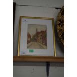 19TH CENTURY STUDY OF FIGURES ON A STREET SCENE WATERCOLOUR FRAMED AND GLAZED